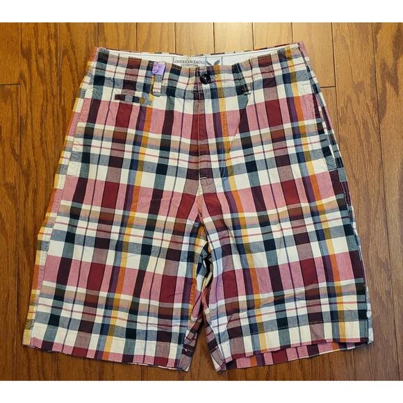 American Eagle Outfitters Men Shorts Size 32 Plaid Multi-Color Red Blue Cream - Picture 13 of 13